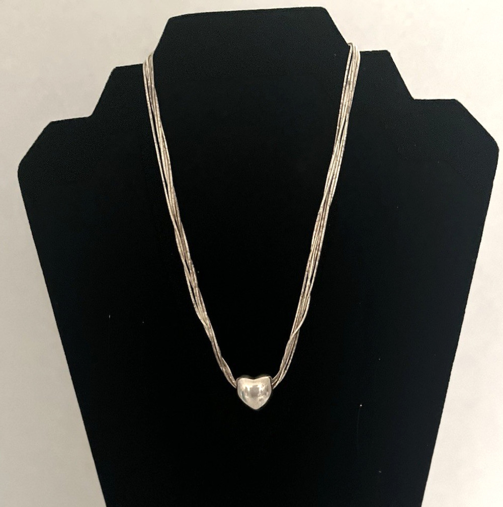 TIFFANY & CO ELSA PERETTI SILVER MULTI STRAND MESH SOLID HEART NECKLACE